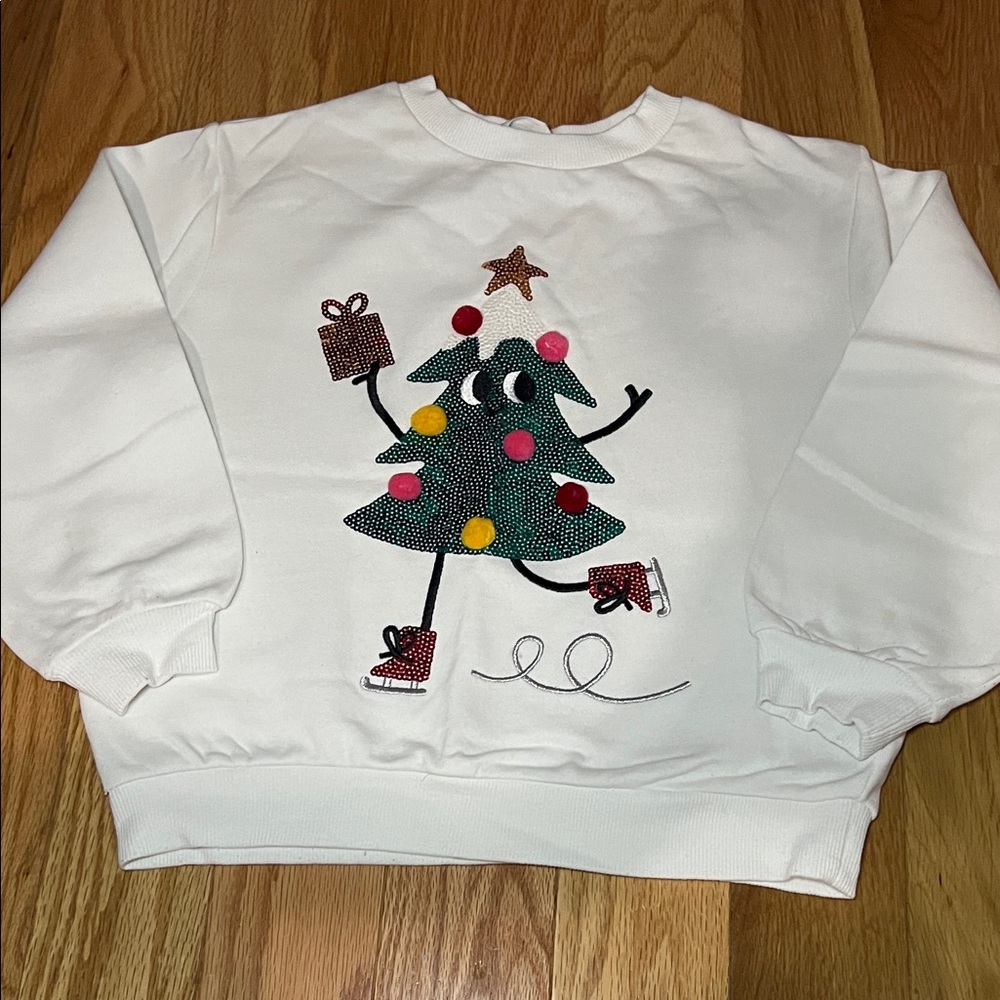 H&M Girls Kids Sweater with Festive Tree Design - White and Green - Picture 3 of 3